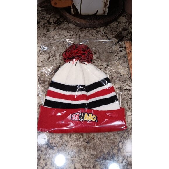 McDonald’s Winter Beanie Toque Hat Medium To Large 18” White Red Black With POM - Picture 10 of 10
